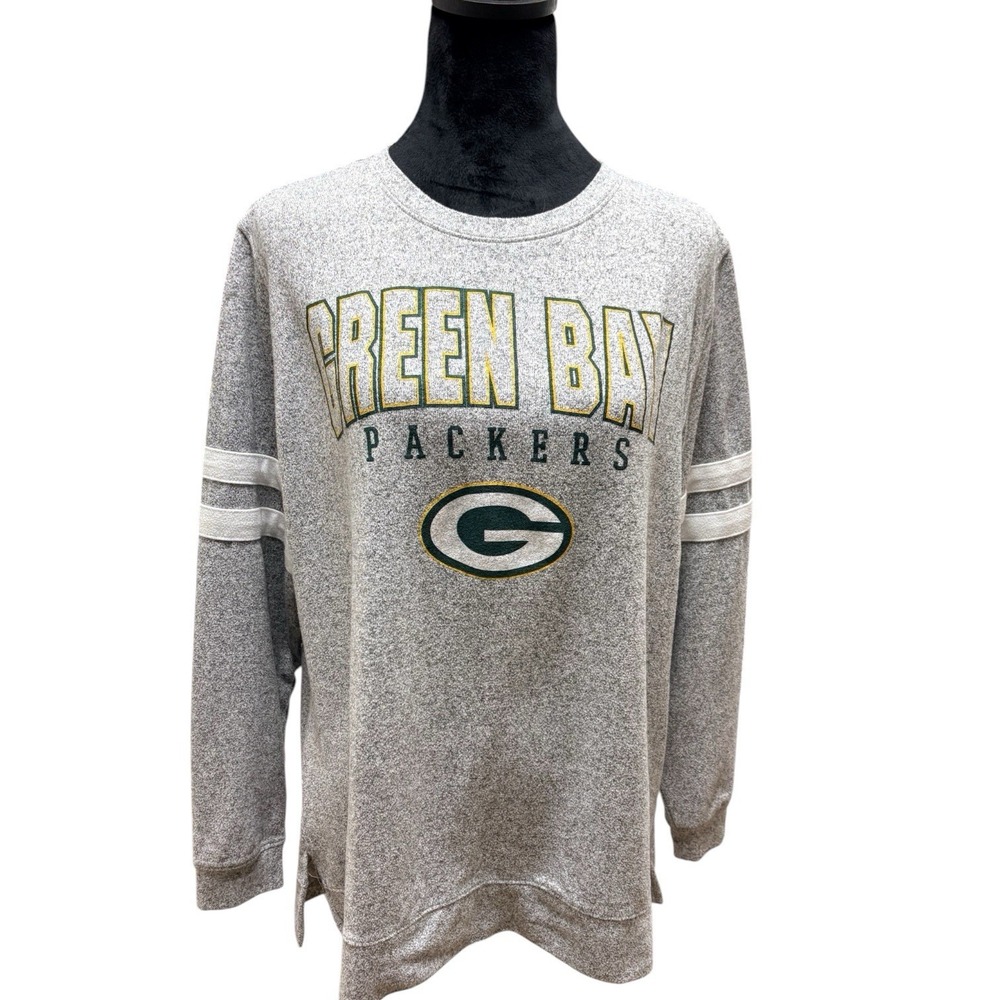 Green Bay Packers NFL Team Apparel Gray Striped Long Sleeve Sweatshirt Women's M